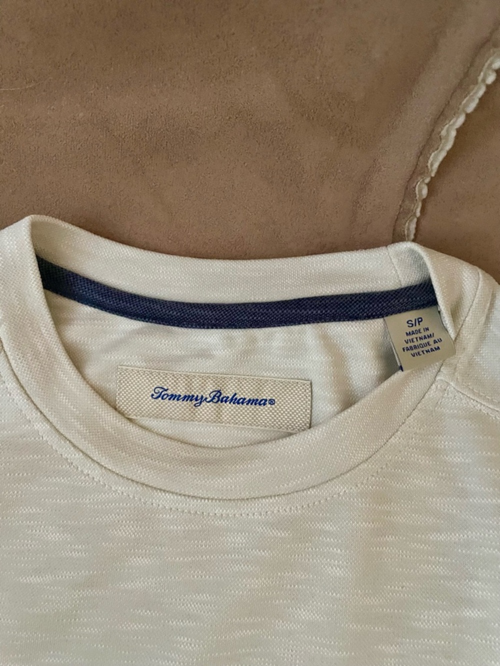 Tommy Bahama Off-White Short-Sleeve Crew Tee with Navy Trim